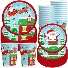 Christmas Paper Plates And Cups Set Decorations For 10 Guests Santa Claus Elk Pattern Plates And Cups For Winter Holiday Christmas Party Decorations