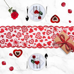 1pc Valentines Day Decorations Table Runner, 13 X 72 Inch Lace Heart Table Runner For Wedding Party