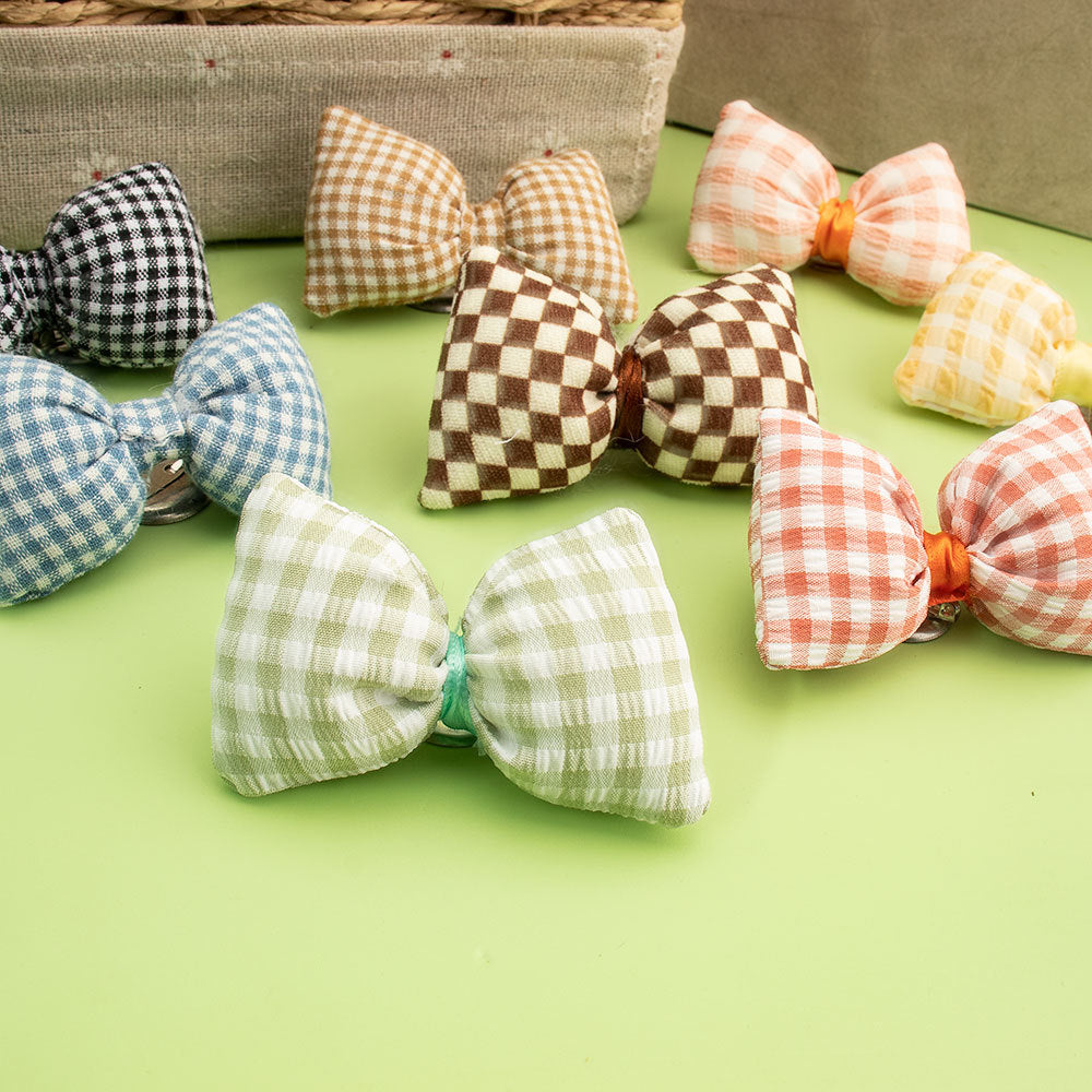 Plaid Bow Hair Clips-Coffee 9672