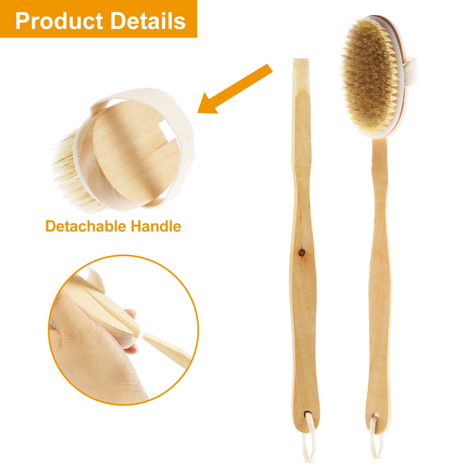 1Pc Bath Brush 15in Shower Body Back Scrubber With Long Handle Detachable Brush For Cellulite Exfoliating Detox