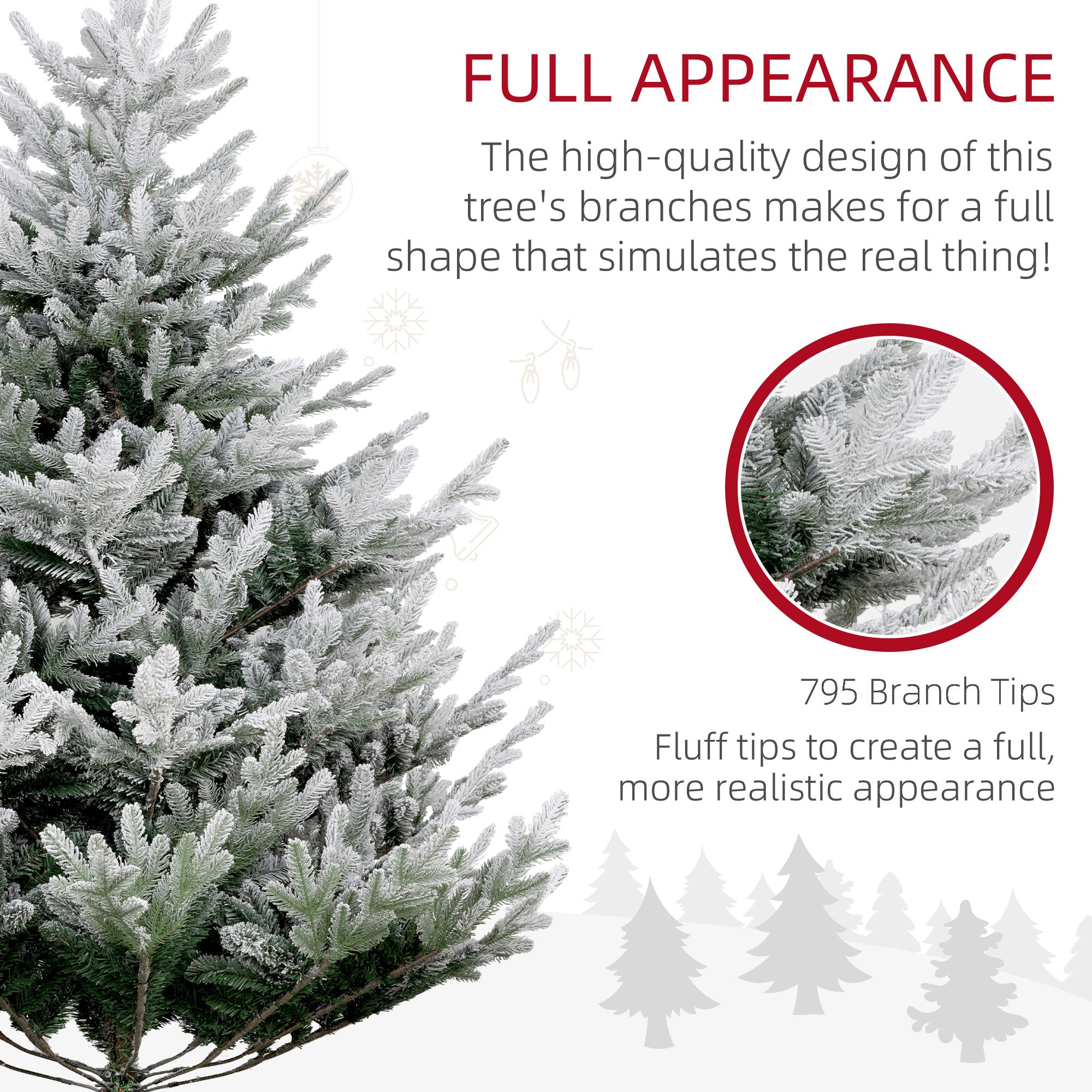 6 FT Artificial Christmas Tree, Flocked Hinged Xmas Tree with 795 Tips, Steel Base, Auto Open, Green