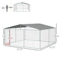 15x15 Dog Kennel with Cover, Secure Outdoor Dog Fence, Galvanized Steel Frame for Backyard, Green