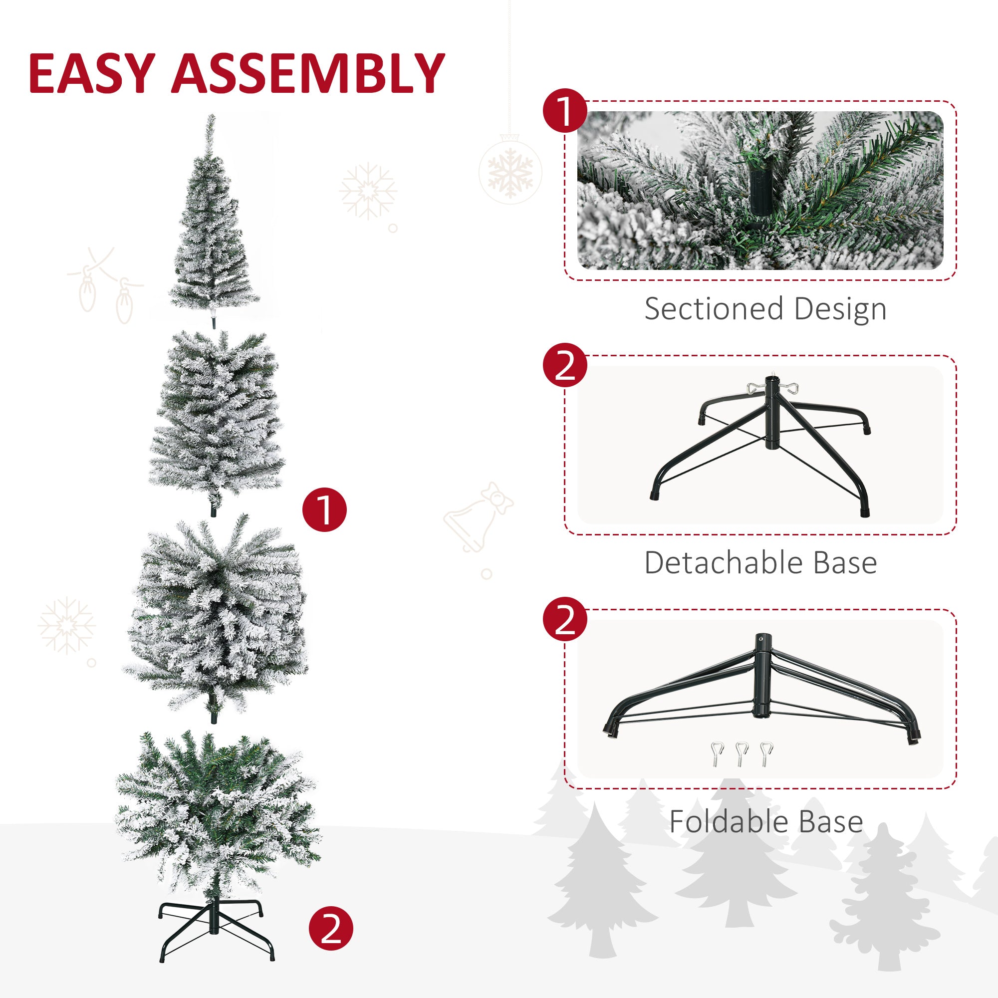 HOMCOM 7.5' Tall Unlit Snow-Flocked Slim Artificial Christmas Tree With Realistic Branches And 738 Tips