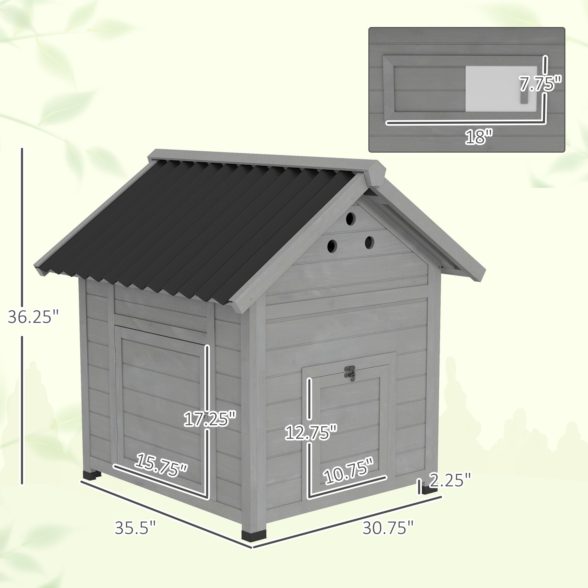 Duck Coop, Wooden Duck House with Openable Roof & Double Doors, Light Gray