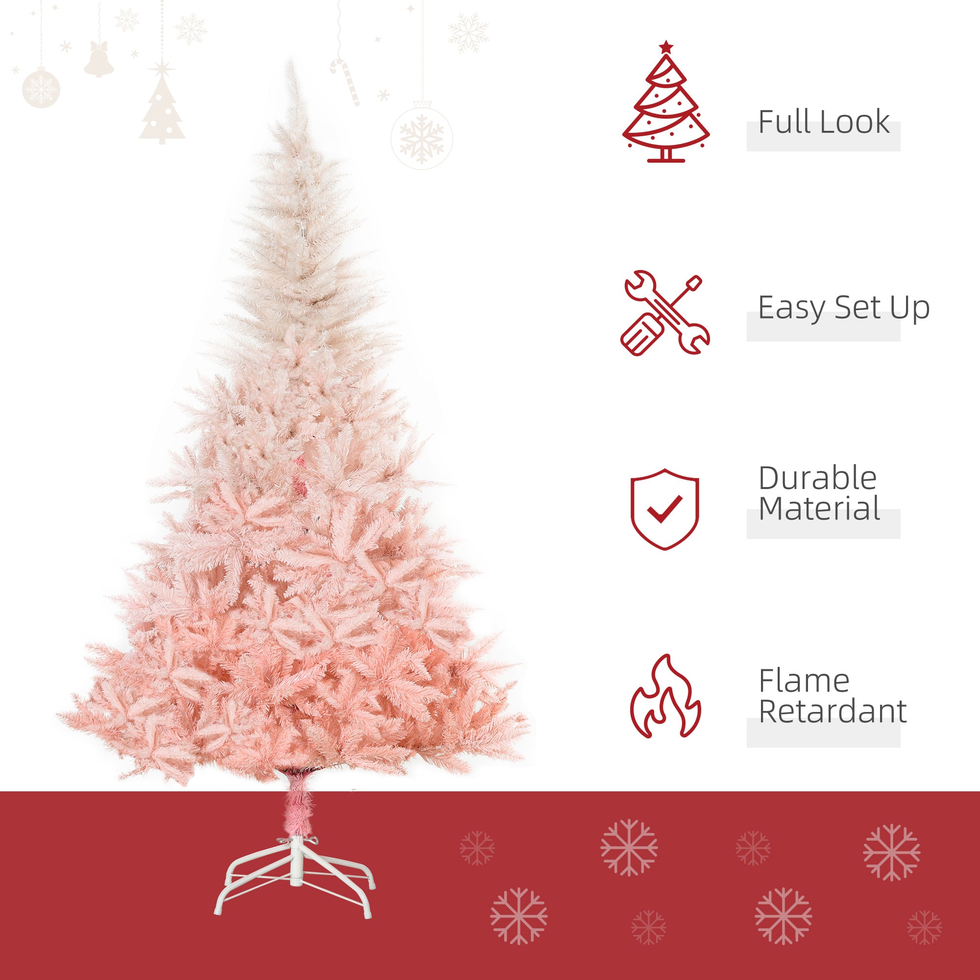 HOMCOM 6ft Unlit Spruce Artificial Christmas Tree With Realistic Branches And 800 Tips, Pink
