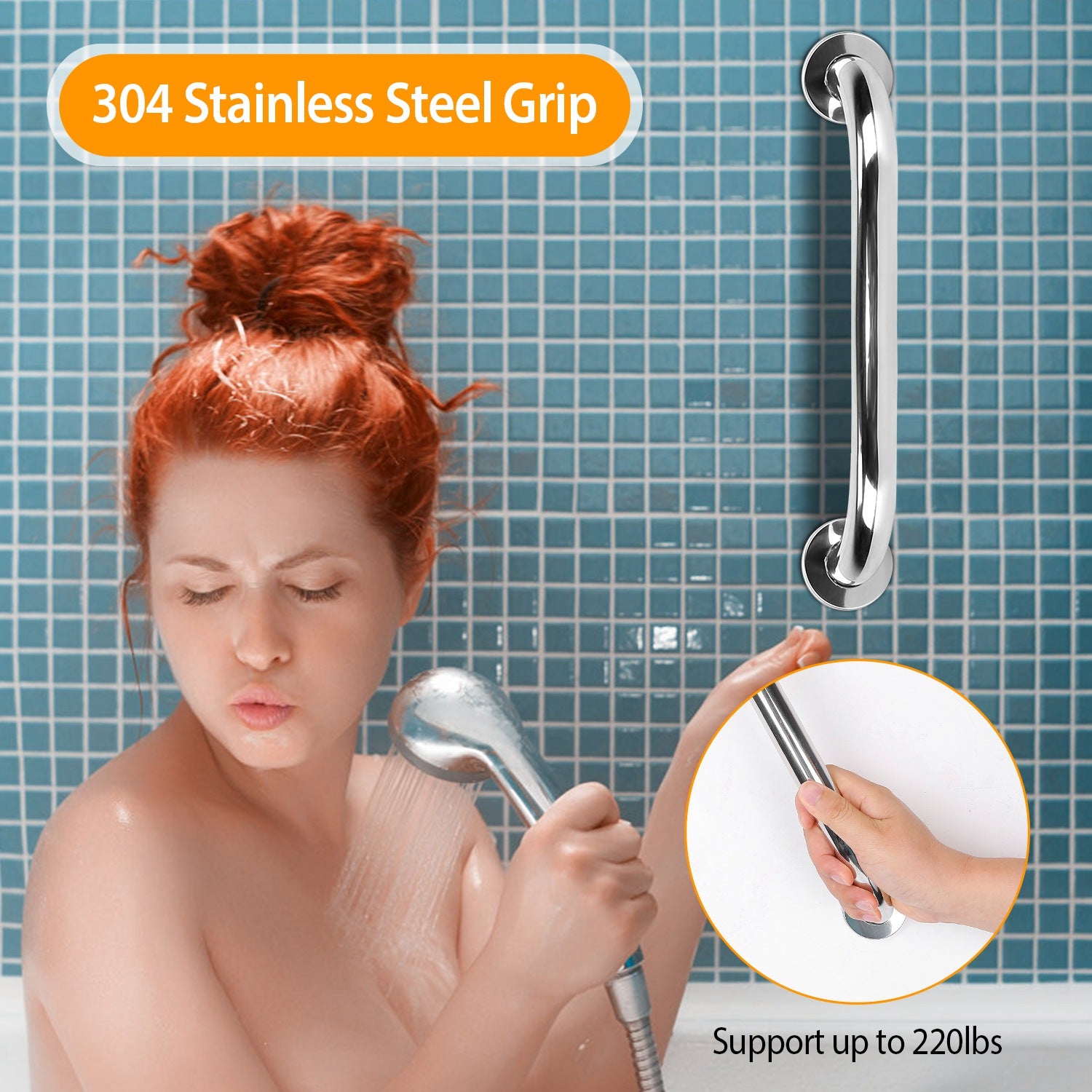 2Pcs Bath Grab Bar 19.7in Sturdy Stainless Steel Shower Safety Handle For Bathtub Toilet Stairway Anti-slip Handrail Balance Bar 220LBS Pull Force