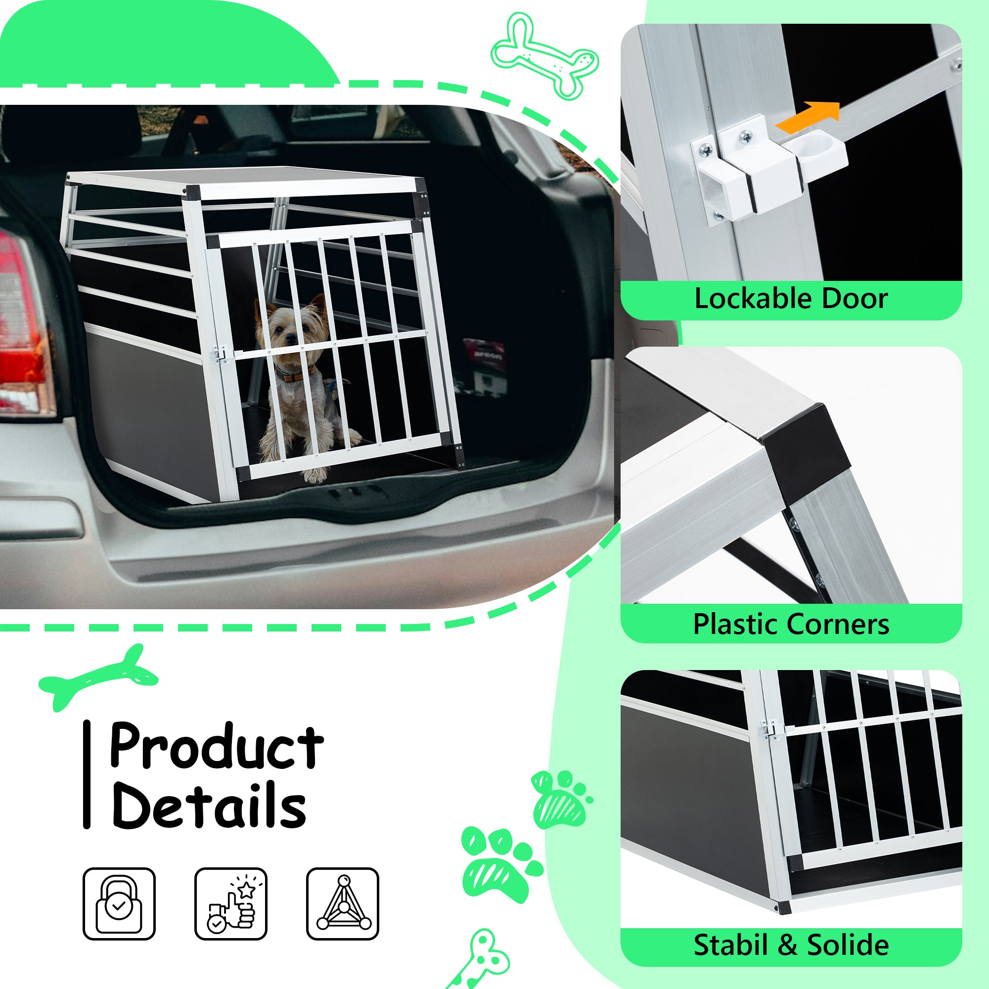 Aluminum Transport Case,  Aluminum Car Carrier, Travel Carrier, Suitable For Cats And Dogs, Black And Silver.