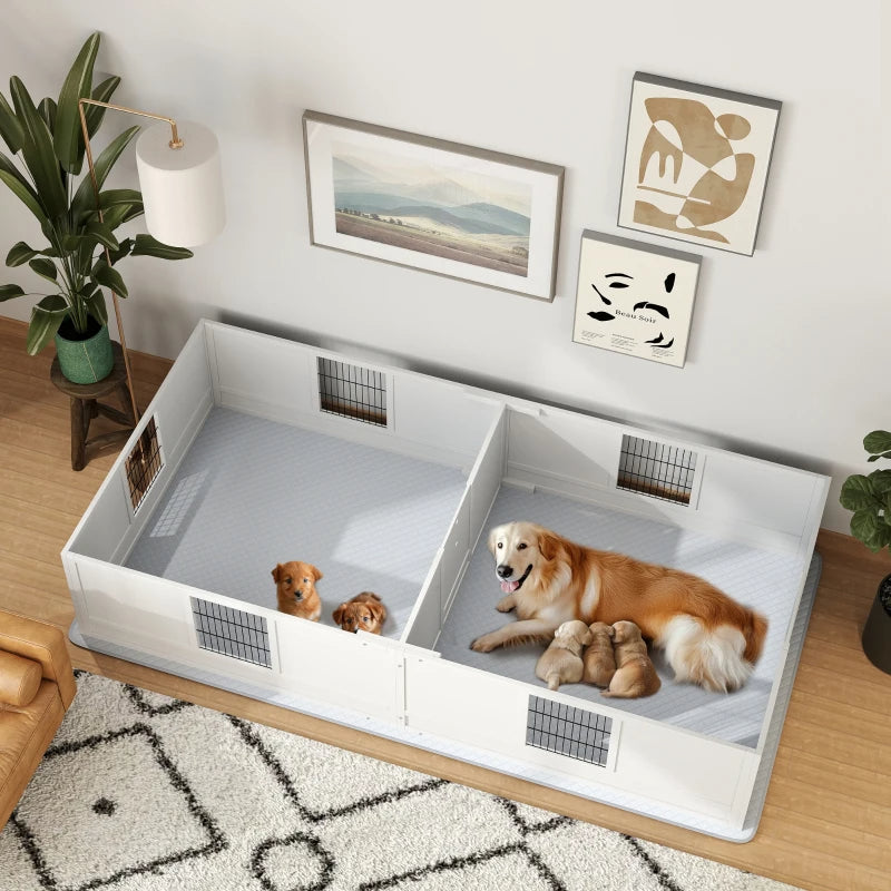 PawHut Two Rooms Design Dog Whelping Box With Washable Pee Pad, Adjustable Door, For Large Breed Dogs