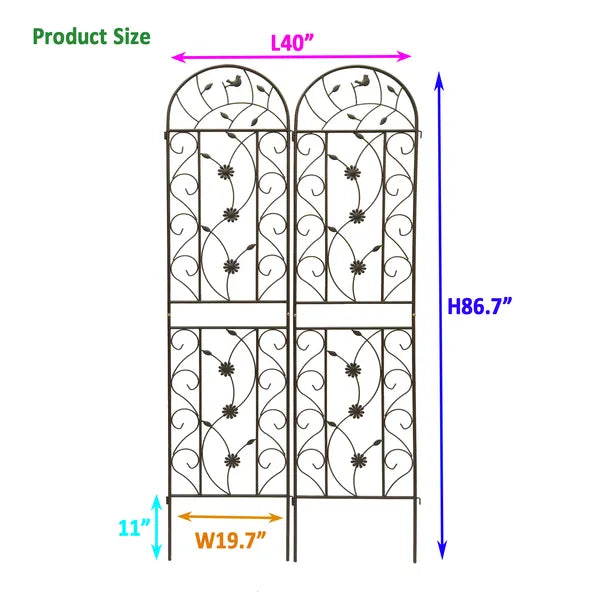 2 Pack Metal Garden Trellis 86.7" X 19.7" Rustproof Trellis For Climbing Plants Outdoor Flower Support Brown