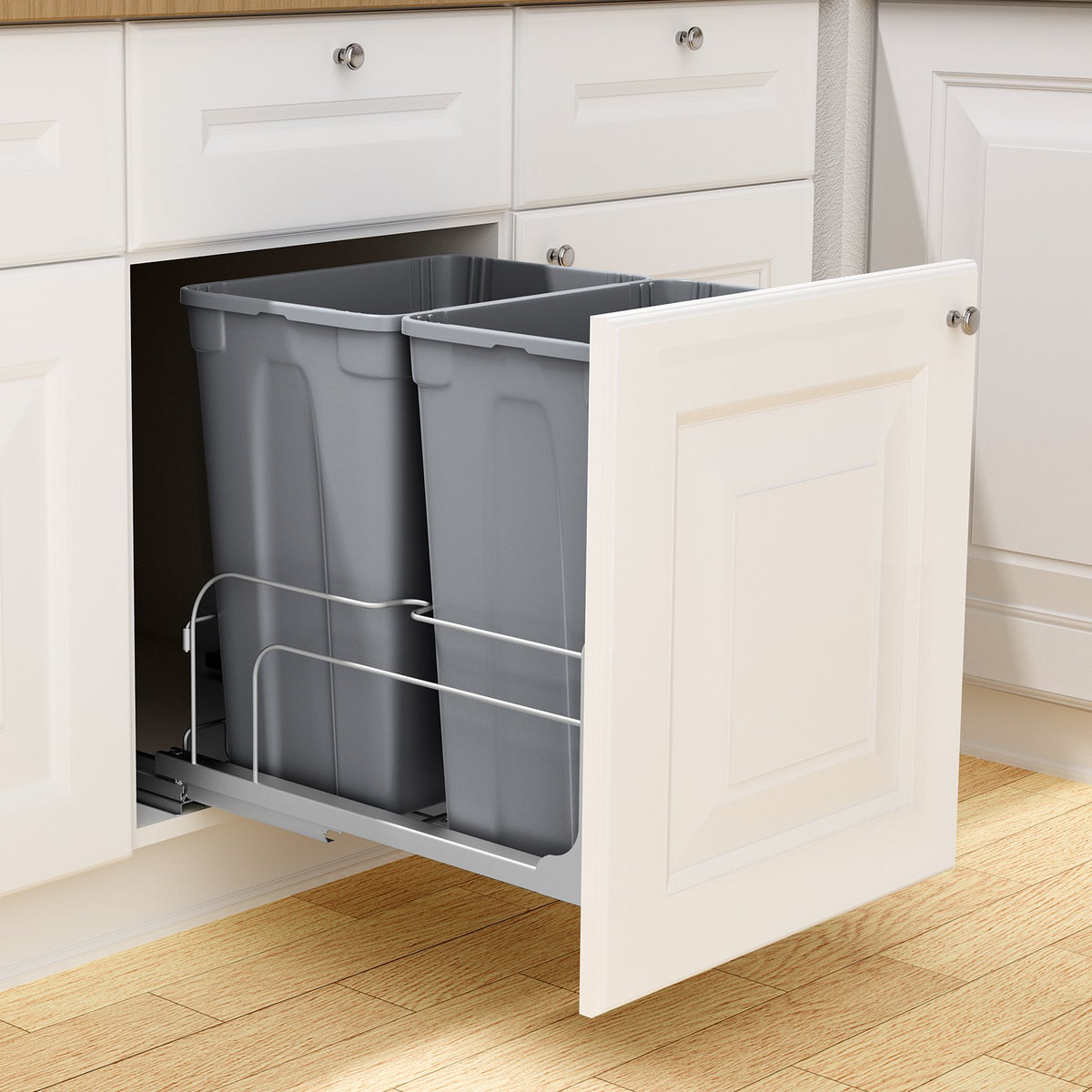 Double Pullout Waste Container Kitchen Trash Can With Soft Close Grey 35QTx2