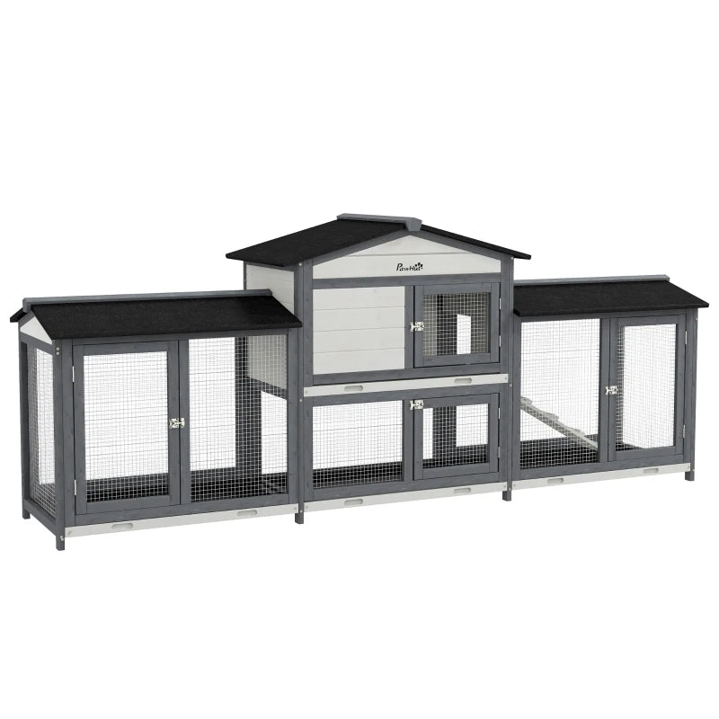 Wooden Rabbit Hutch Bunny Cage Pet Playpen House Enclosure With Double Side Run Boxes, No Leak Tray, Ramp, For Rabbits, Chickens, Ducks, Guinea Pig And Small Animals, Light Gray