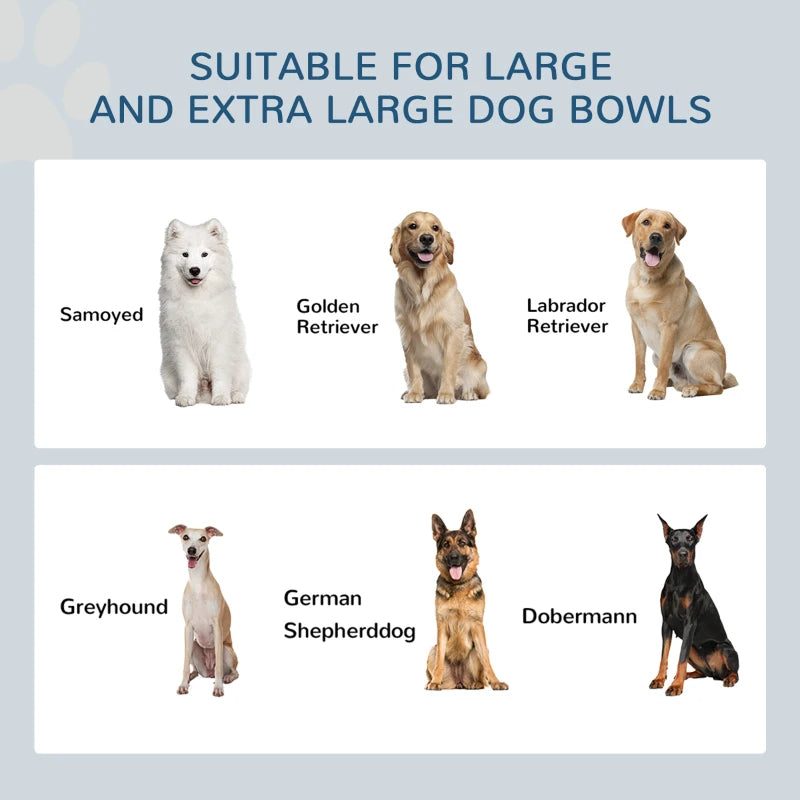 PawHut Elevated Dog Bowls With Slow Feeder Mat, Storage Cabinet, 3 Stainless Steel Bowls For Large & Extra Large Dogs, White