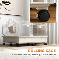 Rolling Small Animal Cage With Water Bottle, Hay Feeder, Food Dish For Rabbits, Hedgehogs, Guinea Pigs, 35 X 35x 25