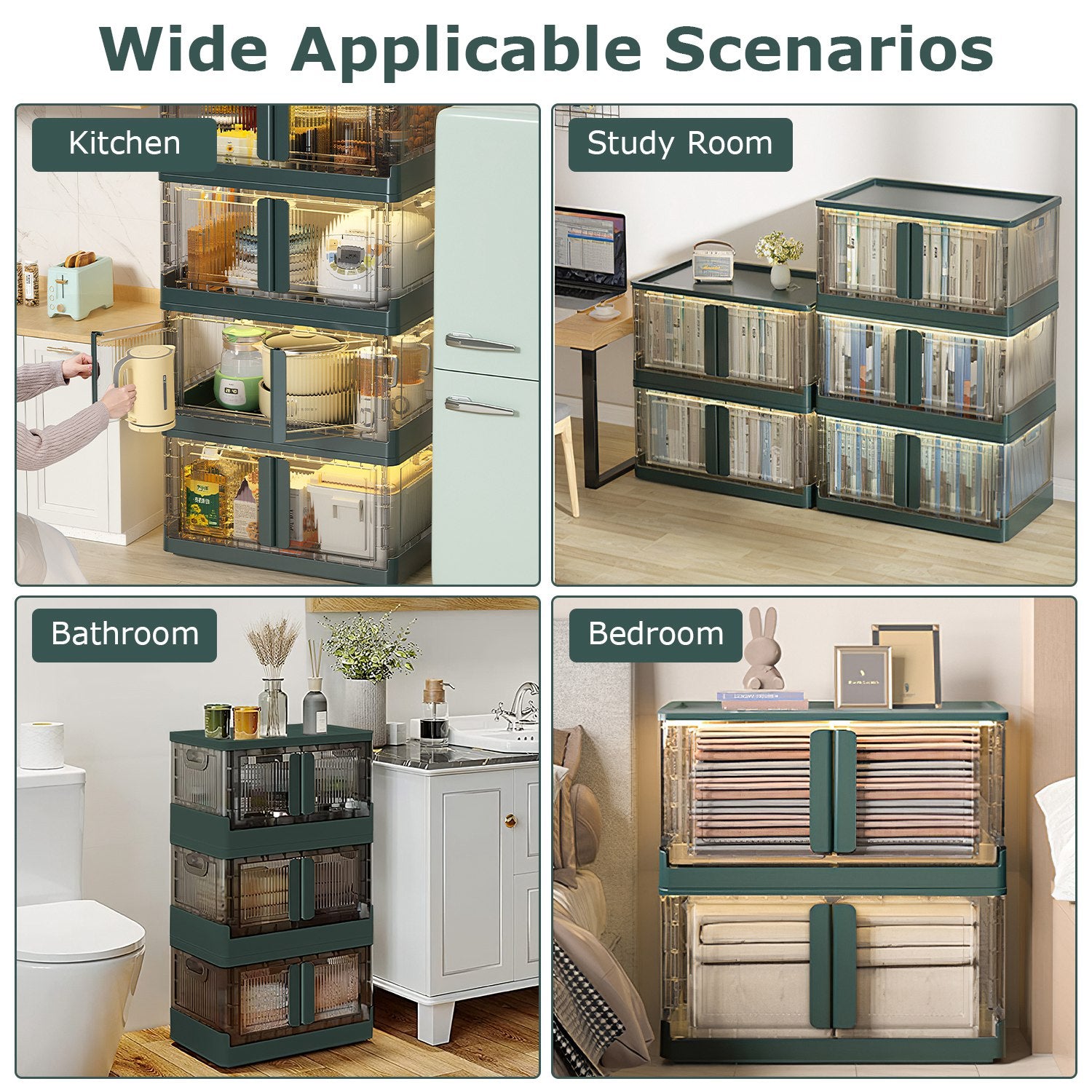2Pc Foldable Storage Bins With Lid Collapsible Stackable Closet Organizer Containers With Front Door Lock 4Pcs Wheels 32L 72L Size Options