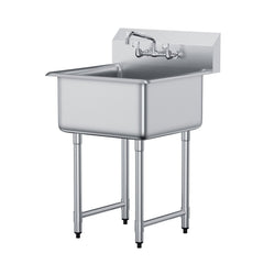Stainless Steel Prep & Utility Sink, 1 Compartment Free Standing Small Sink Include Faucet & Legs, 27'x41' Commercial Single Bowl Sinks For Garage, Restaurant, Kitchen, Laundry