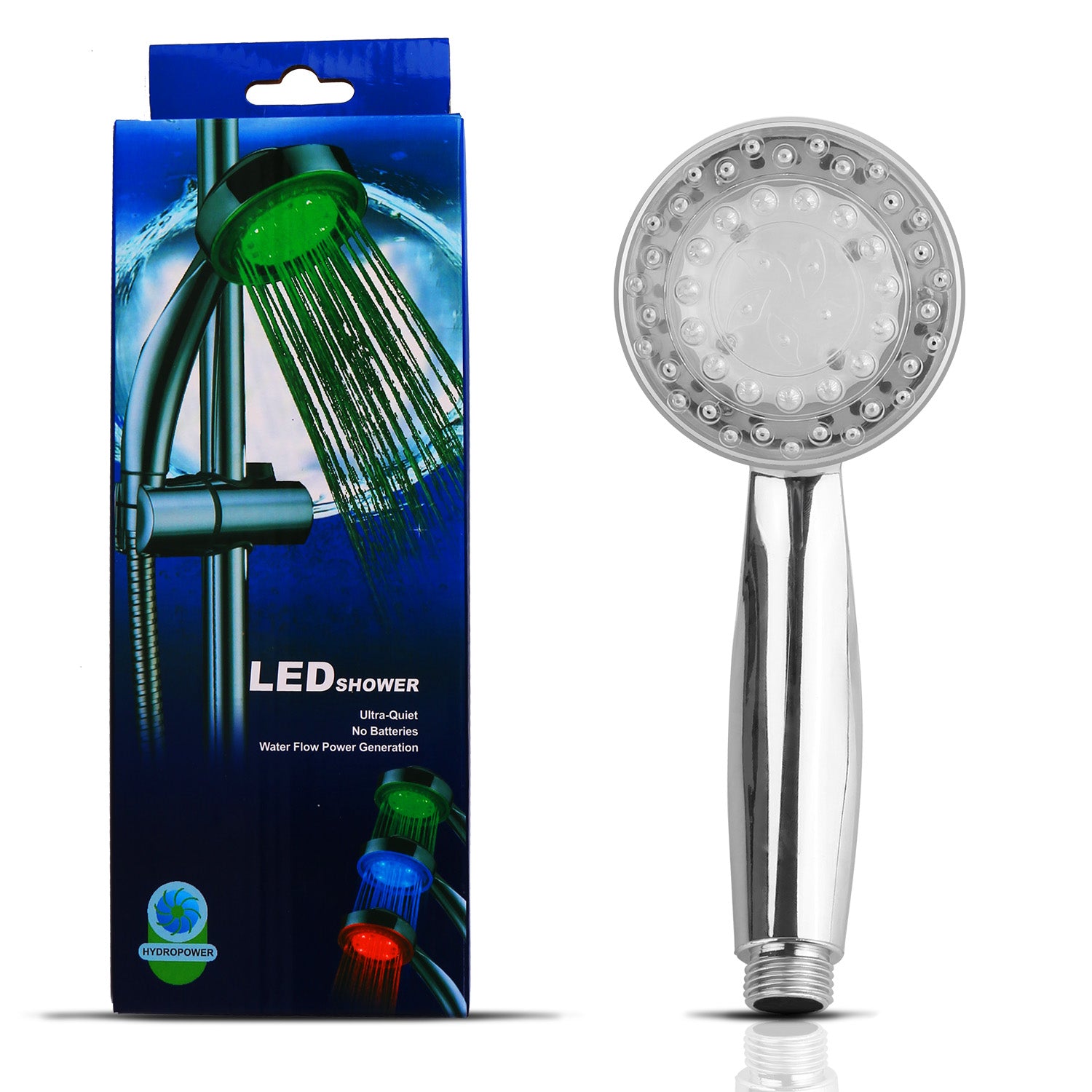 1Pc LED Shower Head Handheld Color-Changing Automatically Hydropower Without Batteries