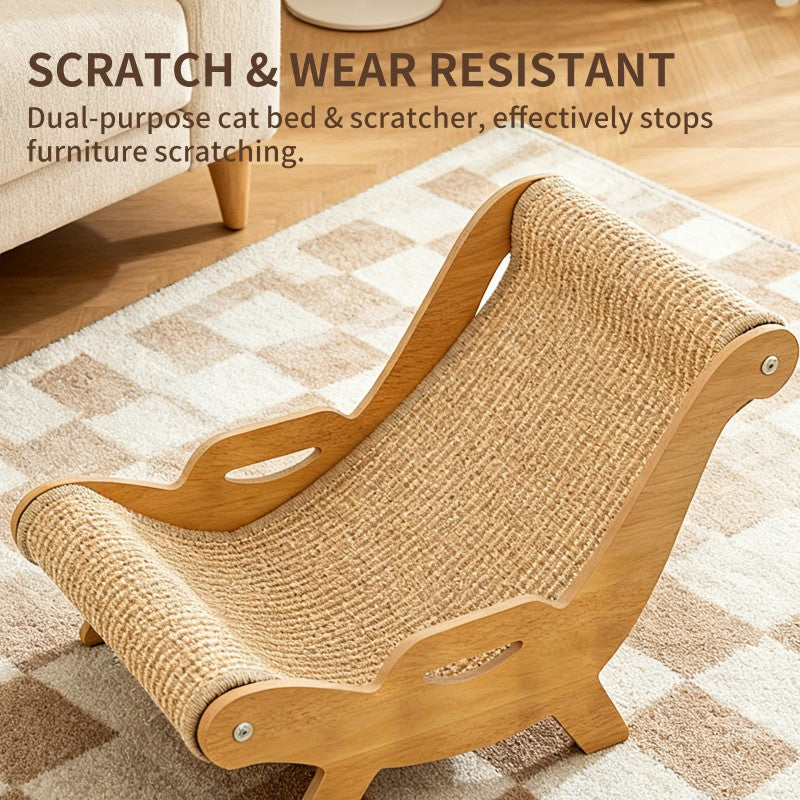 51.5-32-35cm Sisal Cat Scratcher Lounge Chair, Wooden Frame -Sisal Scratching Surface, 2-in-1 Scratching & Lounging