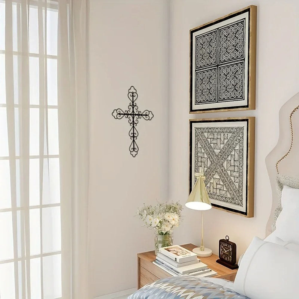 1pc Metal Retro Cross Wall Art Decoration, Metal Artwork, Scene Decoration