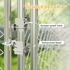 Two Room Outdoor Dog Kennel, Dog Run With Roof, Waterproof UV-Resistant Cover, Secure Lock, 19.7 X 7.5 X 5.2