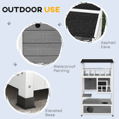 Wooden Outdoor Cat House with Asphalt Roof, Escape Doors, Condo, Jumping Platform, Light Gray