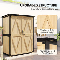 Wood Storage Shed, Outdoor Garden Shed With Asphalt Roof, 2 Shelves, Lockable Doors And Adjustable Feet, Natural