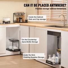 2-Tier 10.7"W X 14.2"D Pull Out Cabinet Under Sink Organizer 10.7"x14.2" Drawer Basket, 12.5"Wx15.5"Dx13"H Install Size For Cabinet