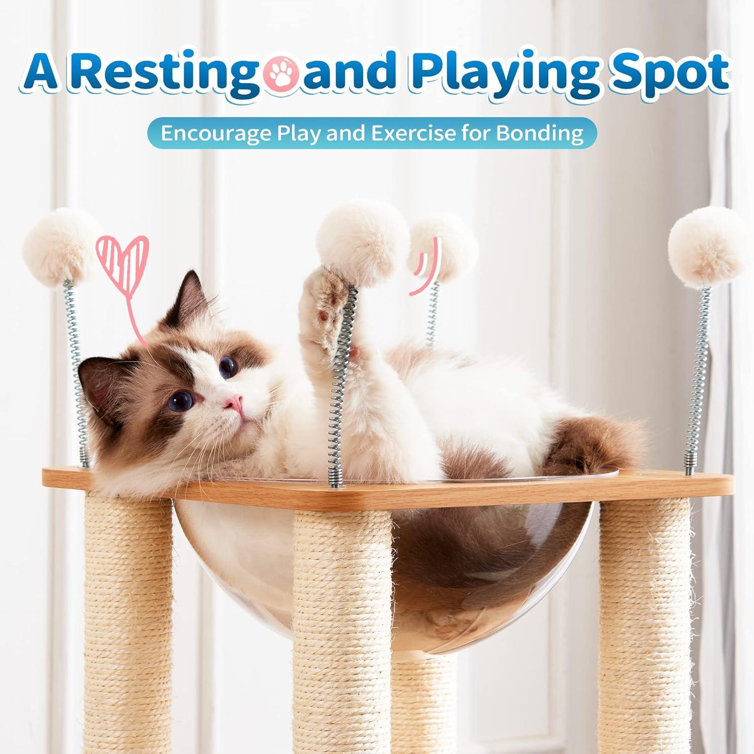 Indoor Wooden Cat Climbing Frame Cat Tower Cat House With Cat Scratching Board Ramp Suitable For Large Cats And Kittens