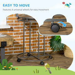 PawHut Parrot Stand Large Bird Perch Stand With Toy Hook  3 Ladders, Parrot Perch, Bird Wooden Stand, Gray