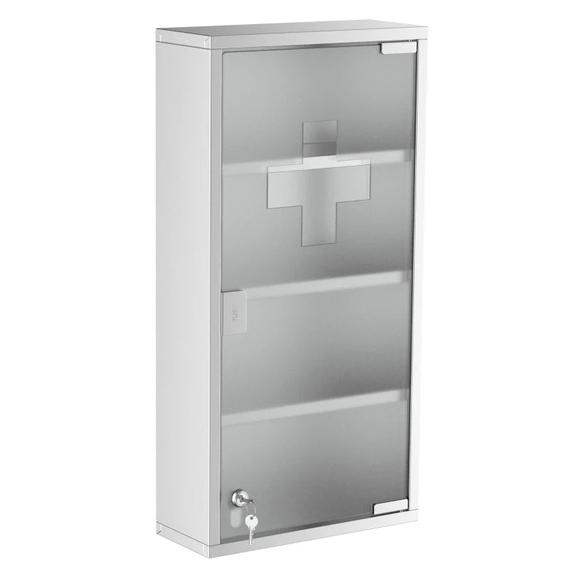 Lockable Medicine Cabinet, 4 Tier Stainless Steel Medical Wall Box With 2 Keys And Shelves For Bathroom