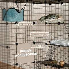 DIY 4 Tier Cat Cage Indoor With Hammock, Ramps, Jumping Platforms, Doors, Cat Enclosure For 1-3 Cats, 3 X 3 X 4, Black