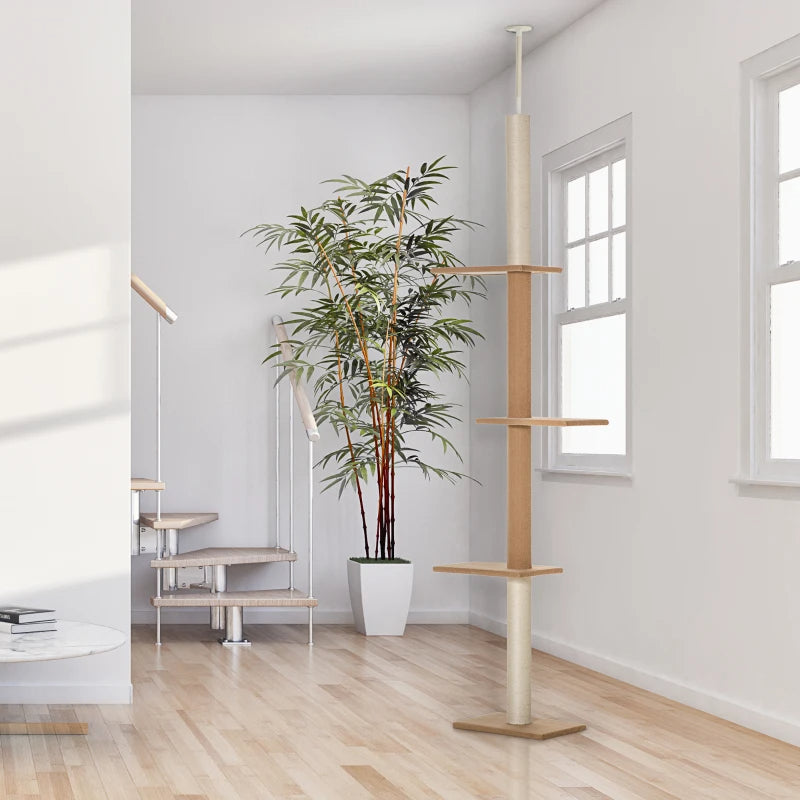 Floor-to-Ceiling Cat Tree Cat Climbing Tower With Sisal-Covered Scratching Posts Natural Cat Tree Activity Center For Kittens Cat Tower Furniture