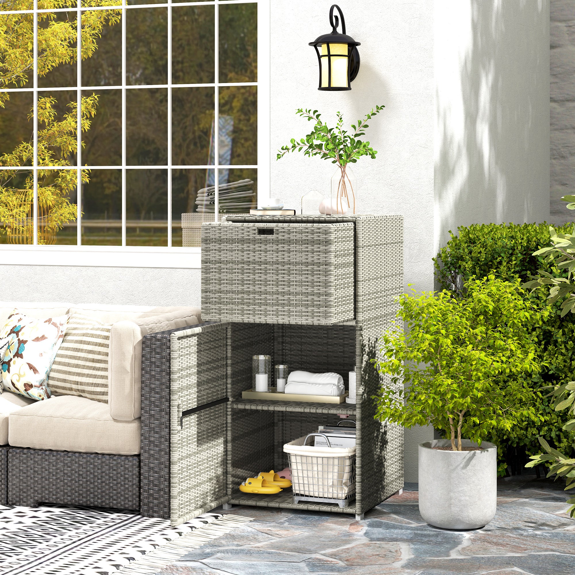 Outdoor Towel Rack For Pool W Drawer & Cabinet, Gray