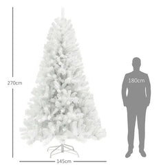 HOMCOM 9ft Tall Artificial Christmas Tree, Unlit Xmas Tree With 2132 Branch Tips, Auto Open, Steel Base, Holiday  For Home Office, White
