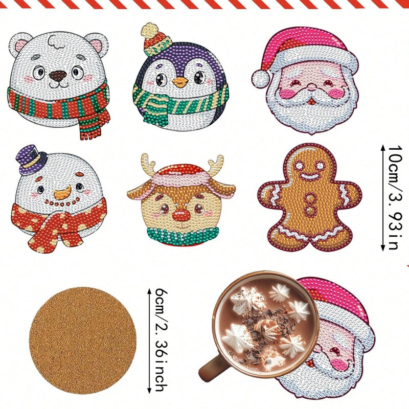 6 Pcs Chirstmas Cartoon Diamond Art Painting Acrylic Garden Stake Craft Ornaments Kits Keychains Refrigerator Fridge Magnets Accessories DIY Full Drill Diamonds Pendants Decor For Xmas Decor