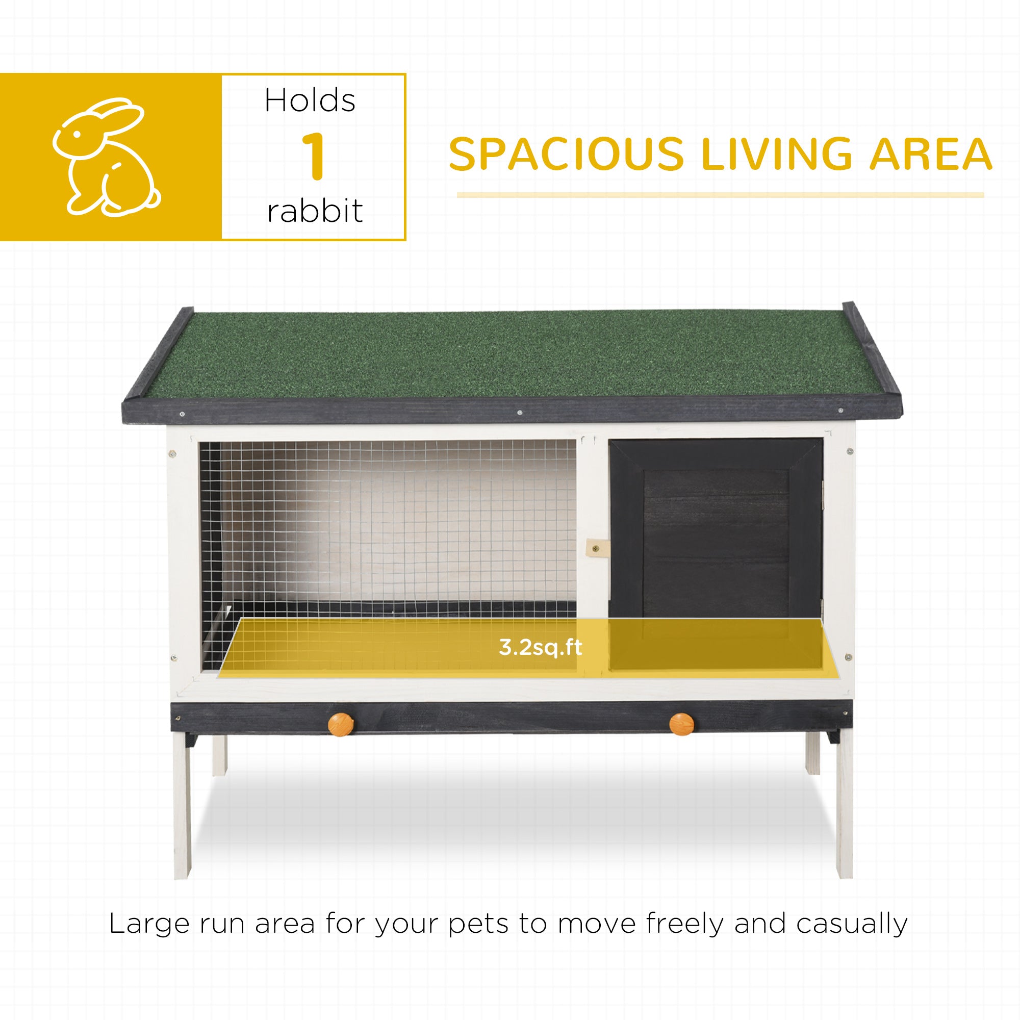 Wooden Rabbit Hutch, Bunny Cage for Small Pet w/ Slide-out Tray, Openable Roof