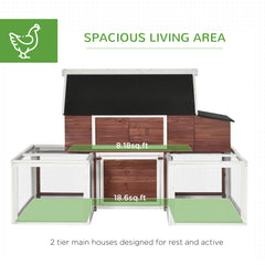 Wooden Chicken Coop, Outdoor Chicken Cage Poultry Hen House with Nesting Box, Double Runs, Asphalt Roof, Ramp