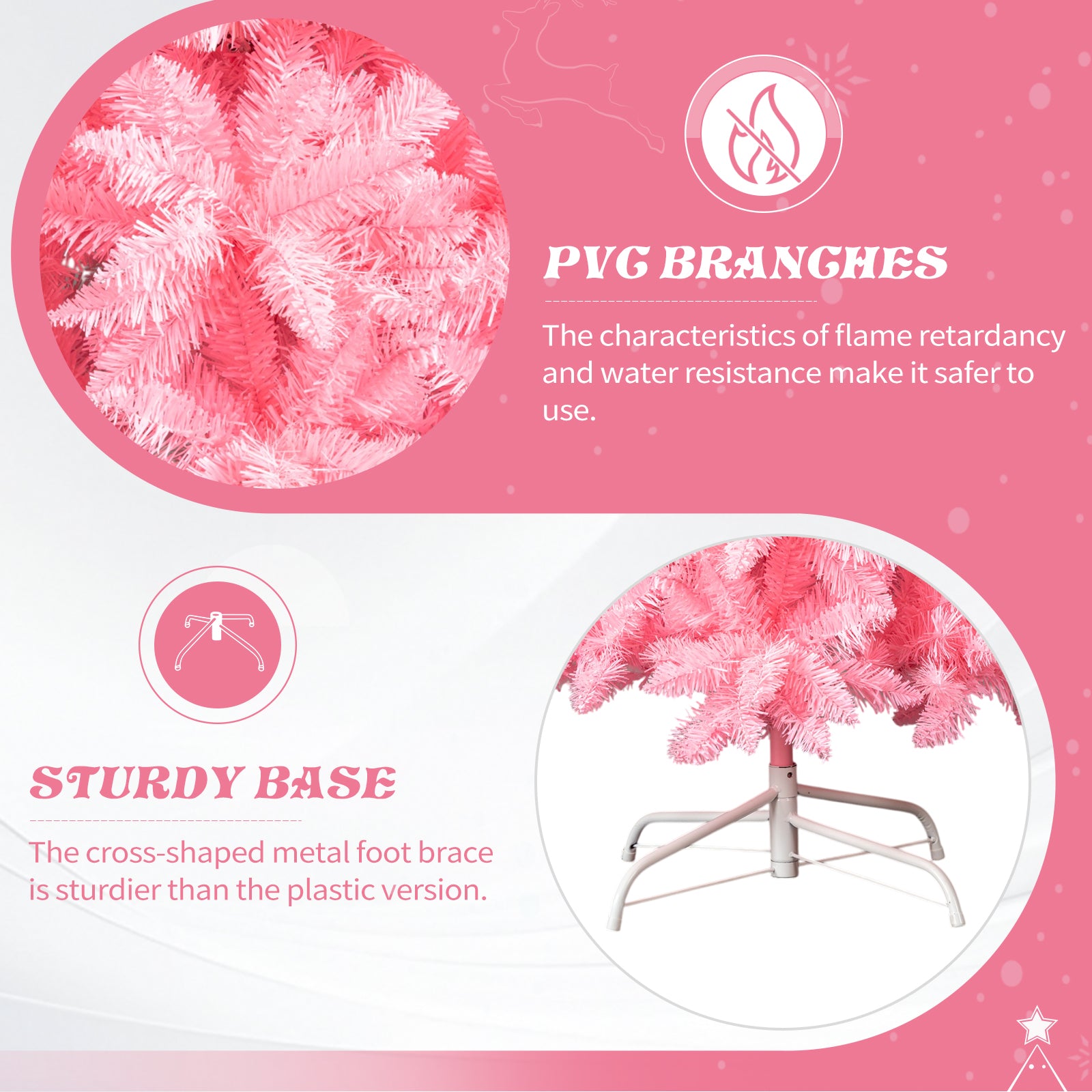 7.5 FT Hinged Christmas Tree, Artificial Pencil Christmas Tree, Unlit Artificial Christmas Pine Tree With 1075 Branch Tips And Sturdy Stand, Pink