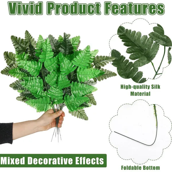 100 Pcs Artificial Silk Leaf Fern Artificial Greenery Stems Cemetery 15.75 Inch Faux Plant Bouquet Leaf Picks Fake Greenery Stems Fern Leaves For Cemetery Grave Headstone Wedding