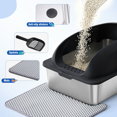 Stainless Steel Cat Litter Box With Lid, Large Cat Litter Box For Big Cats, Scoop And Mat Included