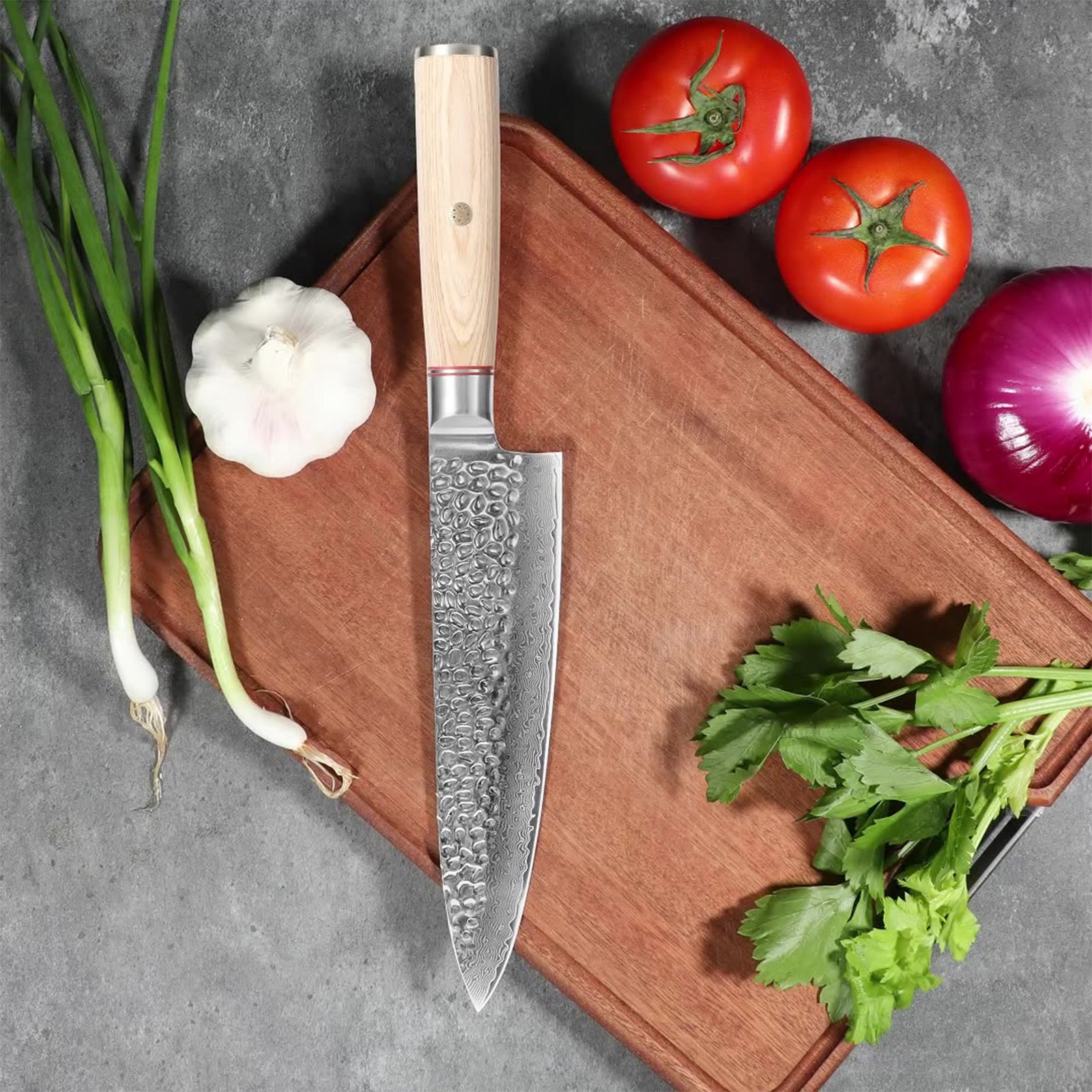 Damascus Chef Knife, 8 Inch Japanese Kitchen Knife With 67 Layers 10CR15MOV High Carbon Steel, Razor Sharp Cooking Knife With Pakkawood Handle