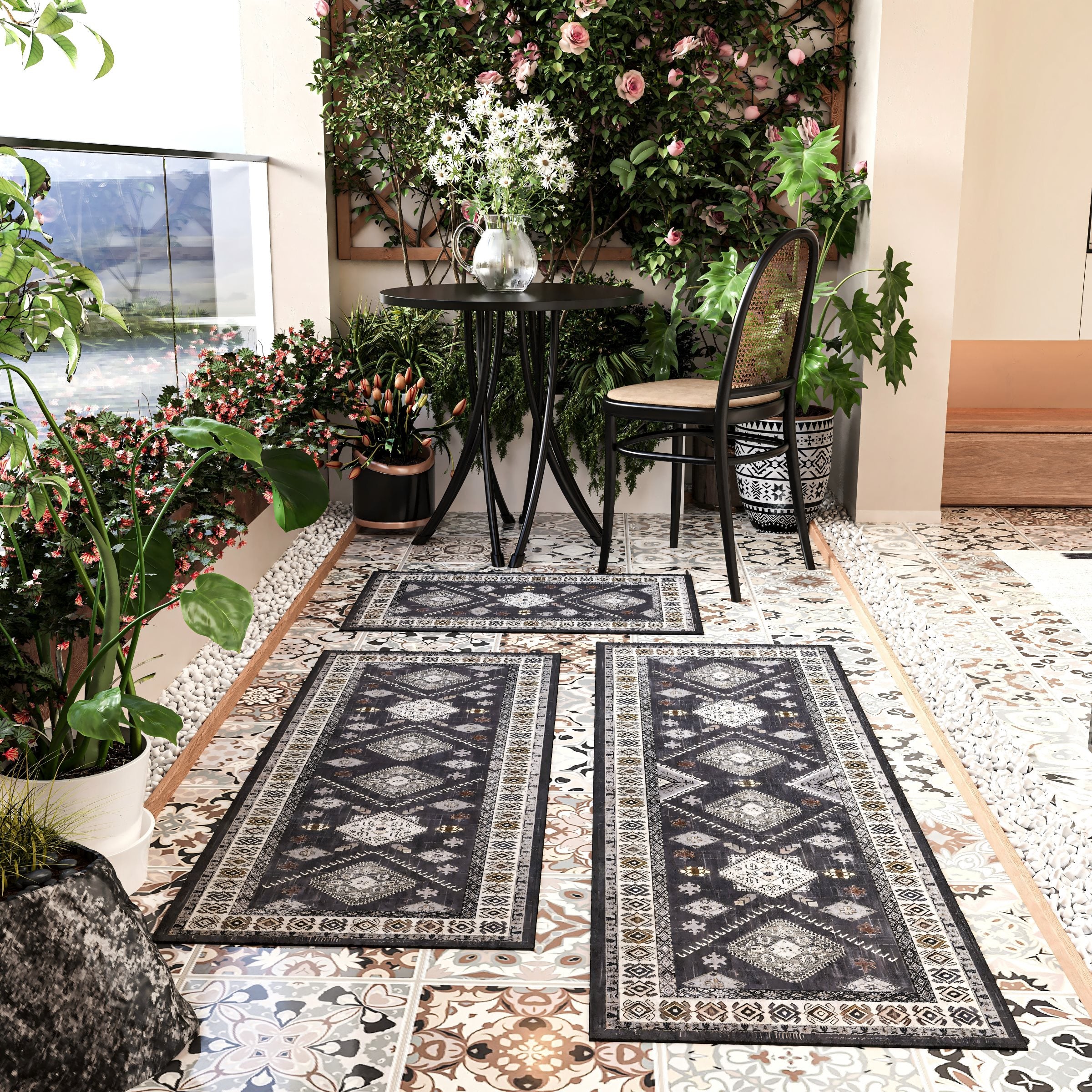 Boho Kitchen Rug Sets 3 Piece With Runner Non Slip Kitchen Rugs And Mats Washable Kitchen Mats For Floor Thick Kitchen Floor Mat Carpet Runner Rugs For Hallway Laundry Holiday Decor