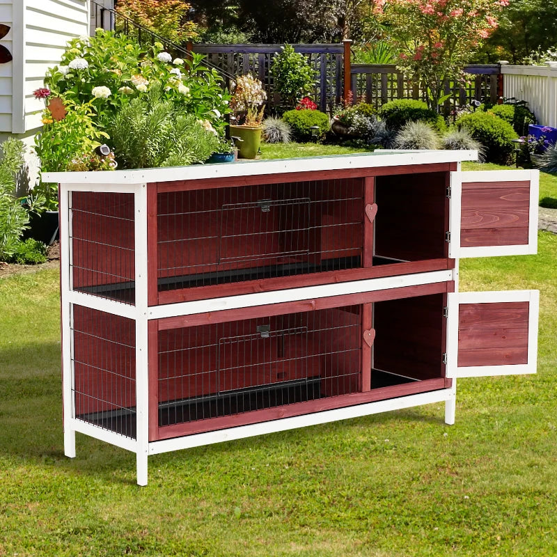54 2-Story Large Rabbit Hutch Bunny Cage Pet House Small Animal Habitat With Lockable Doors