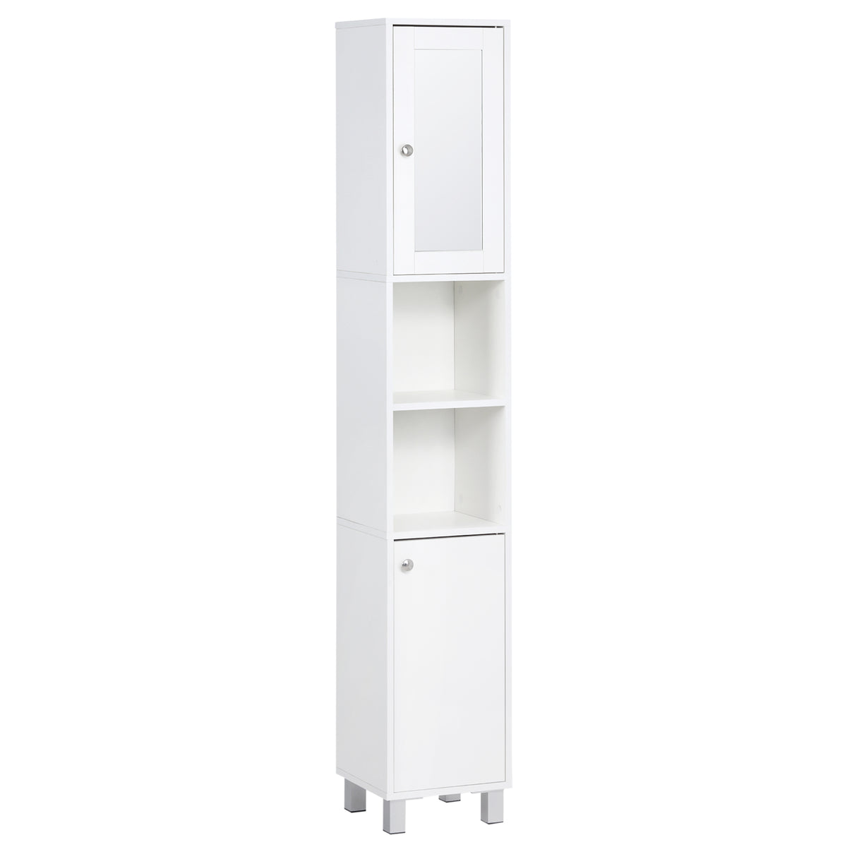 Tall Bathroom Storage Cabinet with Mirror, Wooden Freestanding Tower Cabinet with Adjustable Shelves for Bathroom or Living Room, White