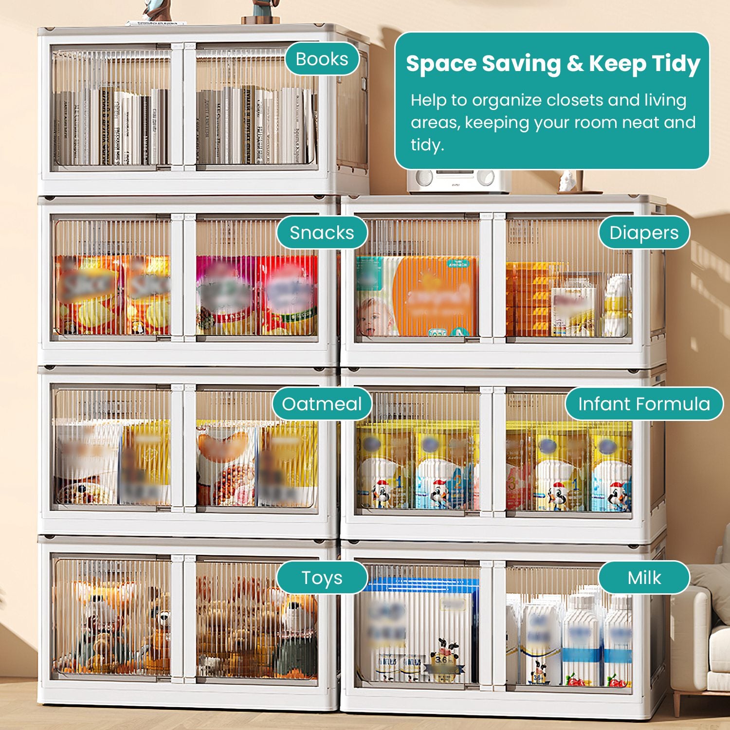 3Pcs Foldable Storage Bins With Lid 4 Doors Collapsible Stackable Closet Organizer Containers With Lock 4Pcs Wheels