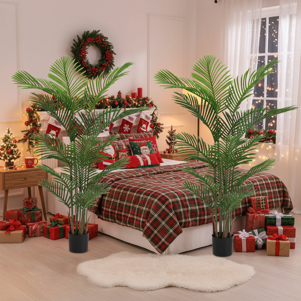 2PCS Set 5.2ft Artificial Palm Trees Natural Christmas Faux Tropical Potted Plants Perfect For Indoor Outdoor Home Office Garden Decor