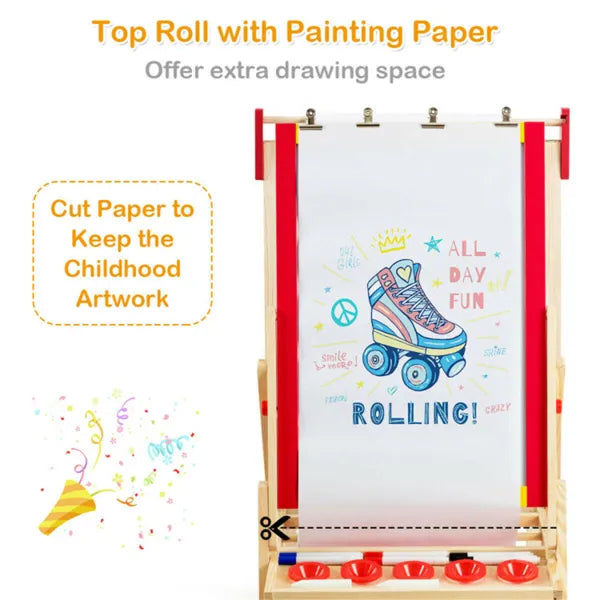 3-in-1 Kids Art Easel - Double-Sided Magnetic Board+Paper Roll, 26 Letter Magnets, Multicolor