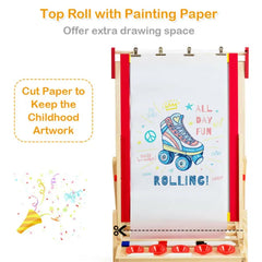 3-in-1 Kids Art Easel - Double-Sided Magnetic Board+Paper Roll, 26 Letter Magnets, Multicolor