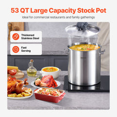 53QT Stainless Steel Stockpot Cooking Kitchen Sauce Pot With Lid Handle