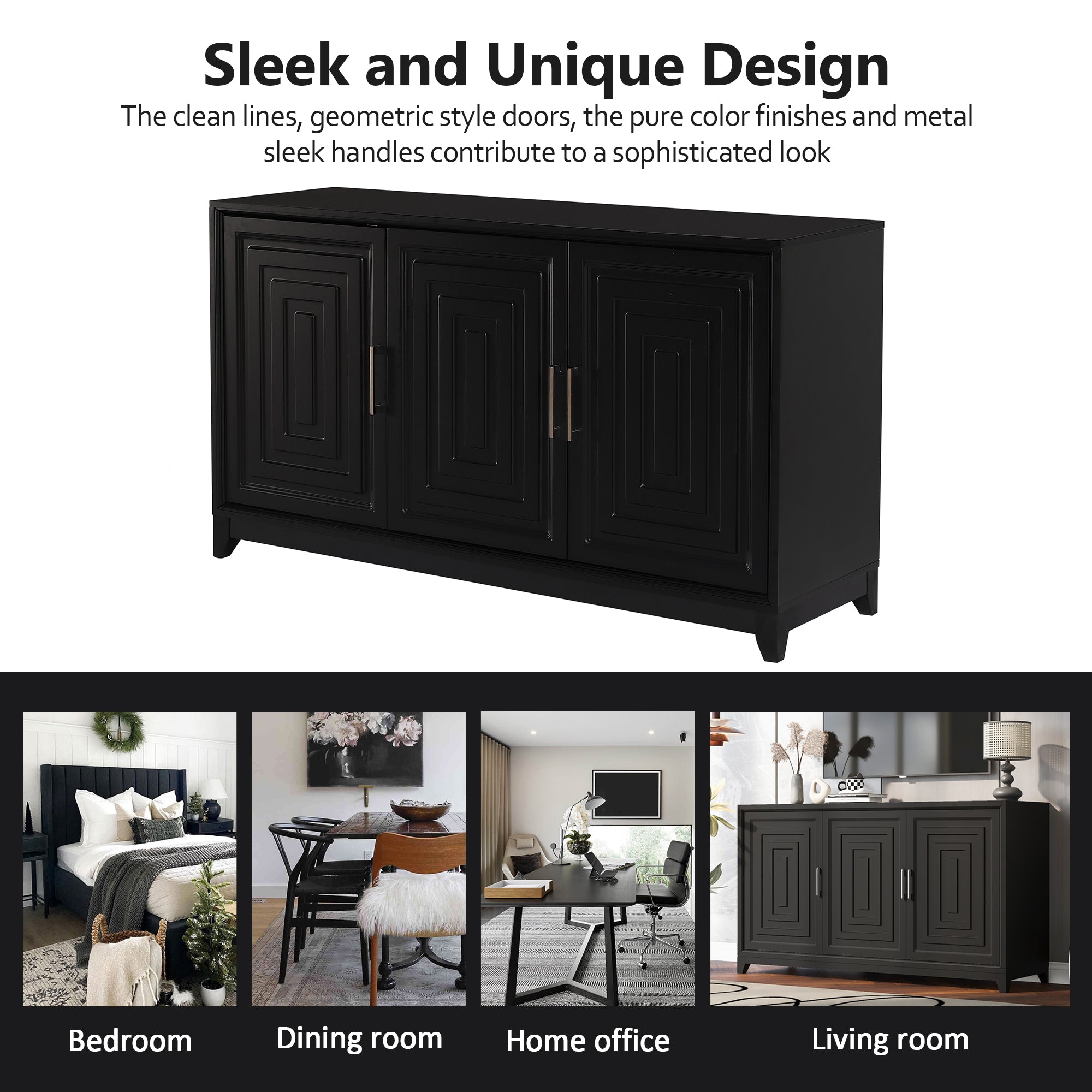 VIBE HAUS TV Stand For TVs Up To 65 Inches, Modern Entertainment Center Media Console Cabinet With 2 Spacious Storage Space, Solid Wood Legs For Living Room