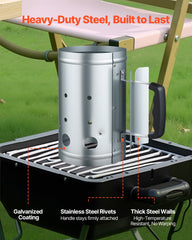 Charcoal Chimney Starter Heavy Duty Steel 4 Lbs Capacity BBQ Grill Fireplace